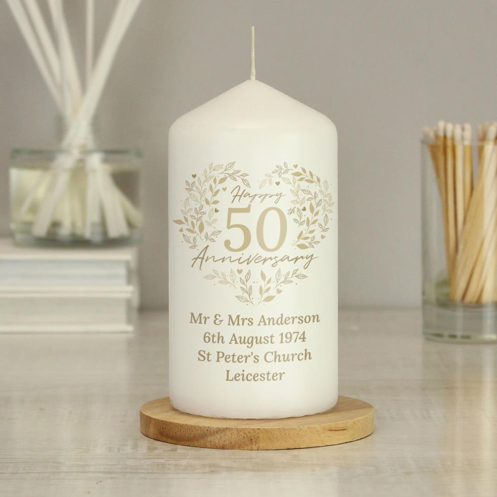 Personalised 50th Golden Wedding Anniversary Pillar Candle Extra Image 3